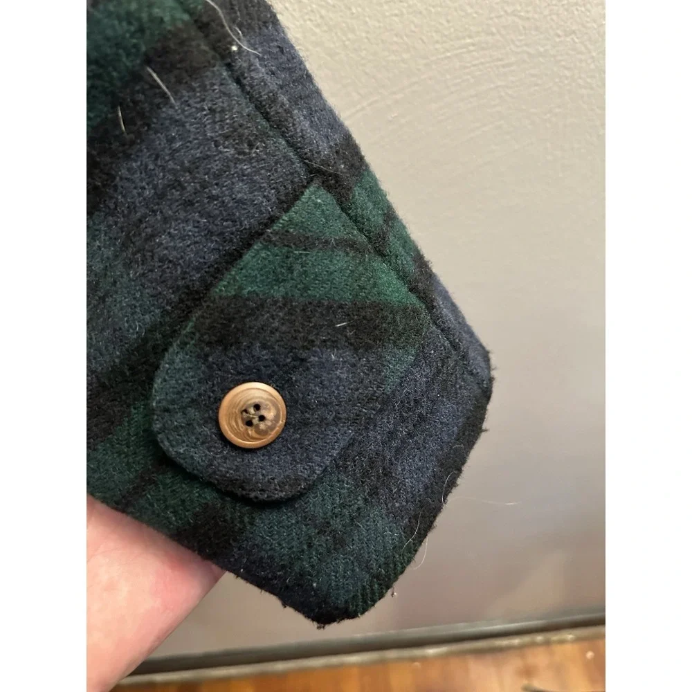Vintage Men's L.L.Bean Size Sm‎ Tall Wool Duffle Coat Navy Green Plaid USA EUC